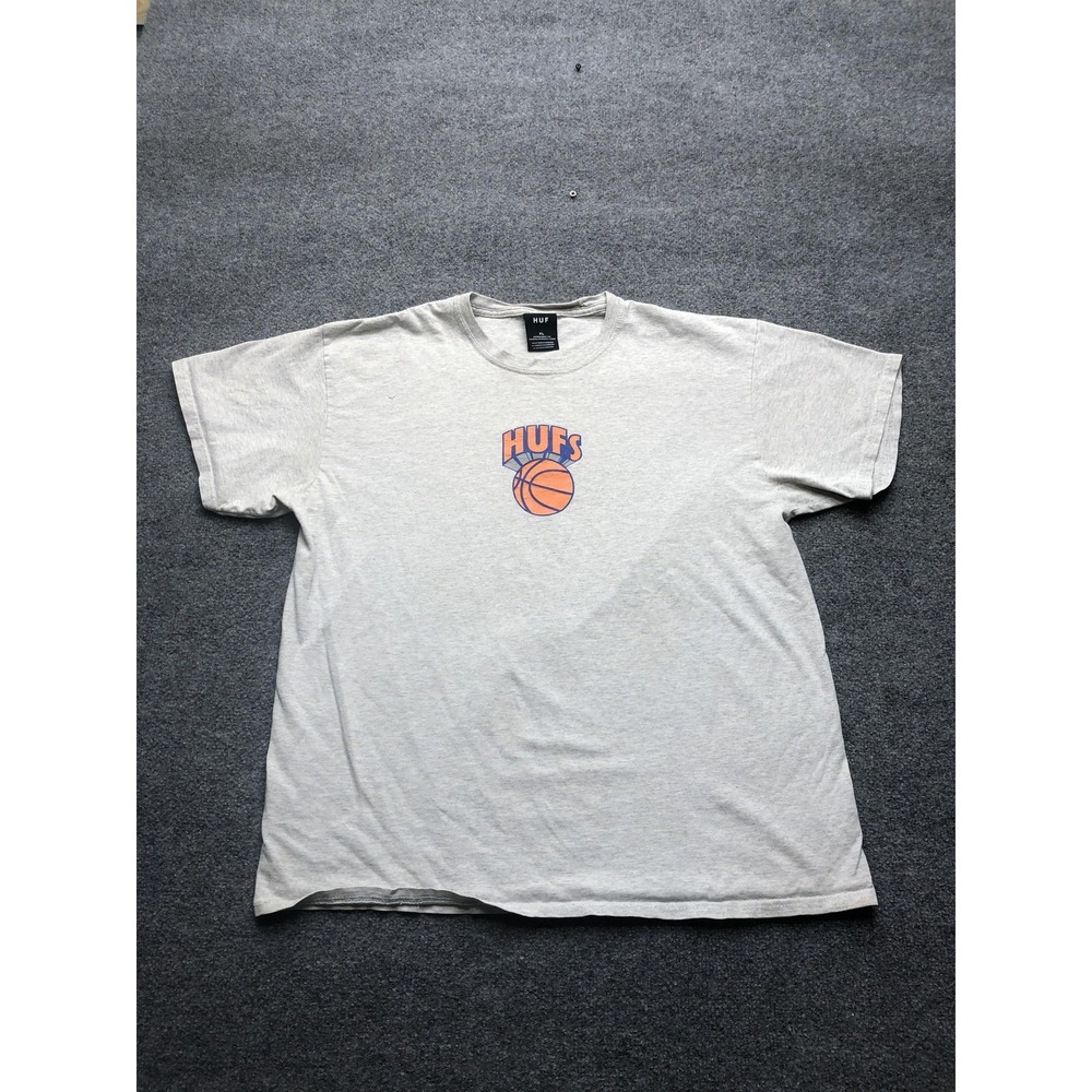 HUF Shirt Mens XL Gray Basketball Graphic Logo Tee Sports Crewneck Streetwear